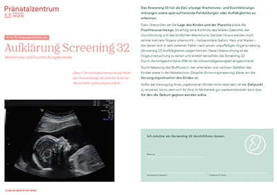 Patientinneninformation: Screening 32 – Wellbeing-Ultraschall mit Doppler-Untersuchung
