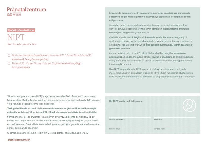 Non-invaziv prenatal test (NIPT) için bilgi sayfası